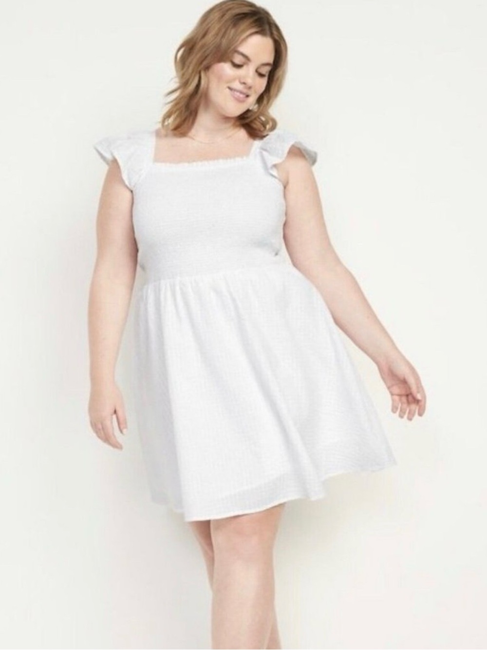 Old Navy White Flutter-Sleeve Smocked Sundress SeerSucker